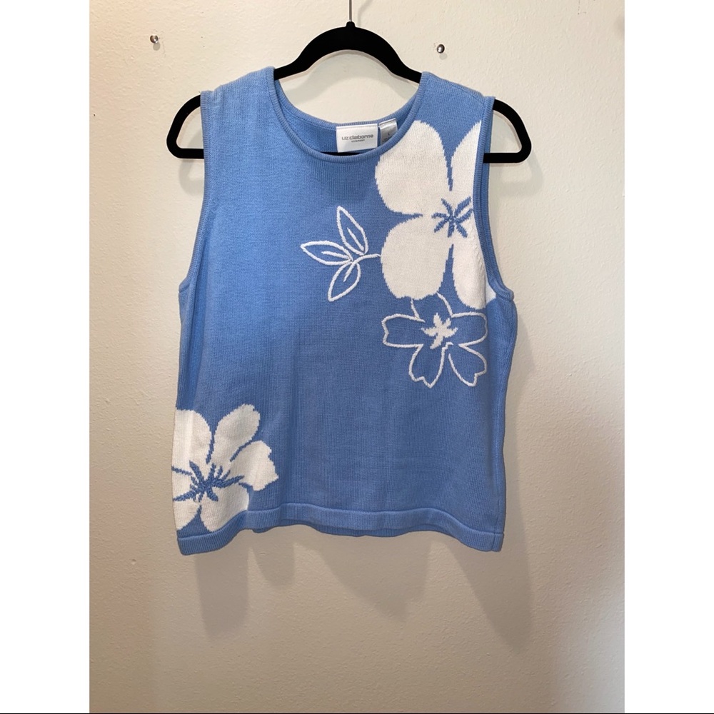 Liz Claiborne Blue and White Floral Sweater Vest